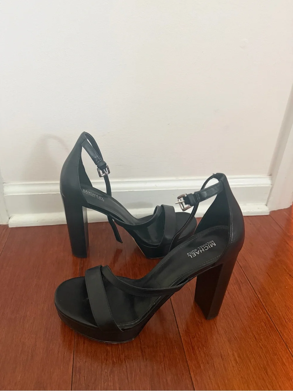 Michael Kors Black Leather Strappy Platform Heels